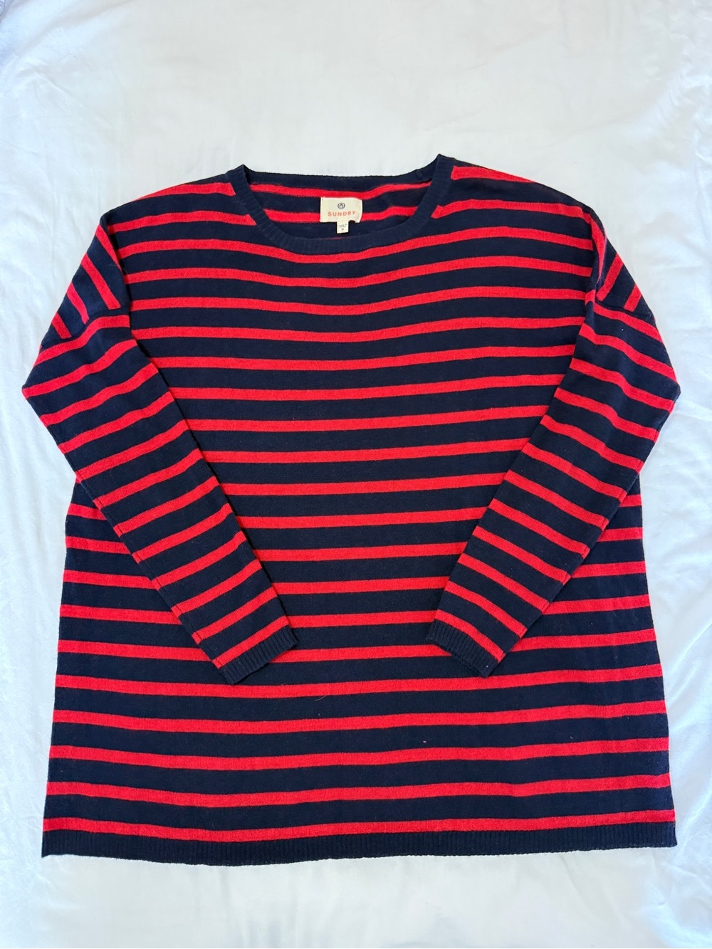 Sundry Navy & Red Horizontal Stripe Long Sleeve Top